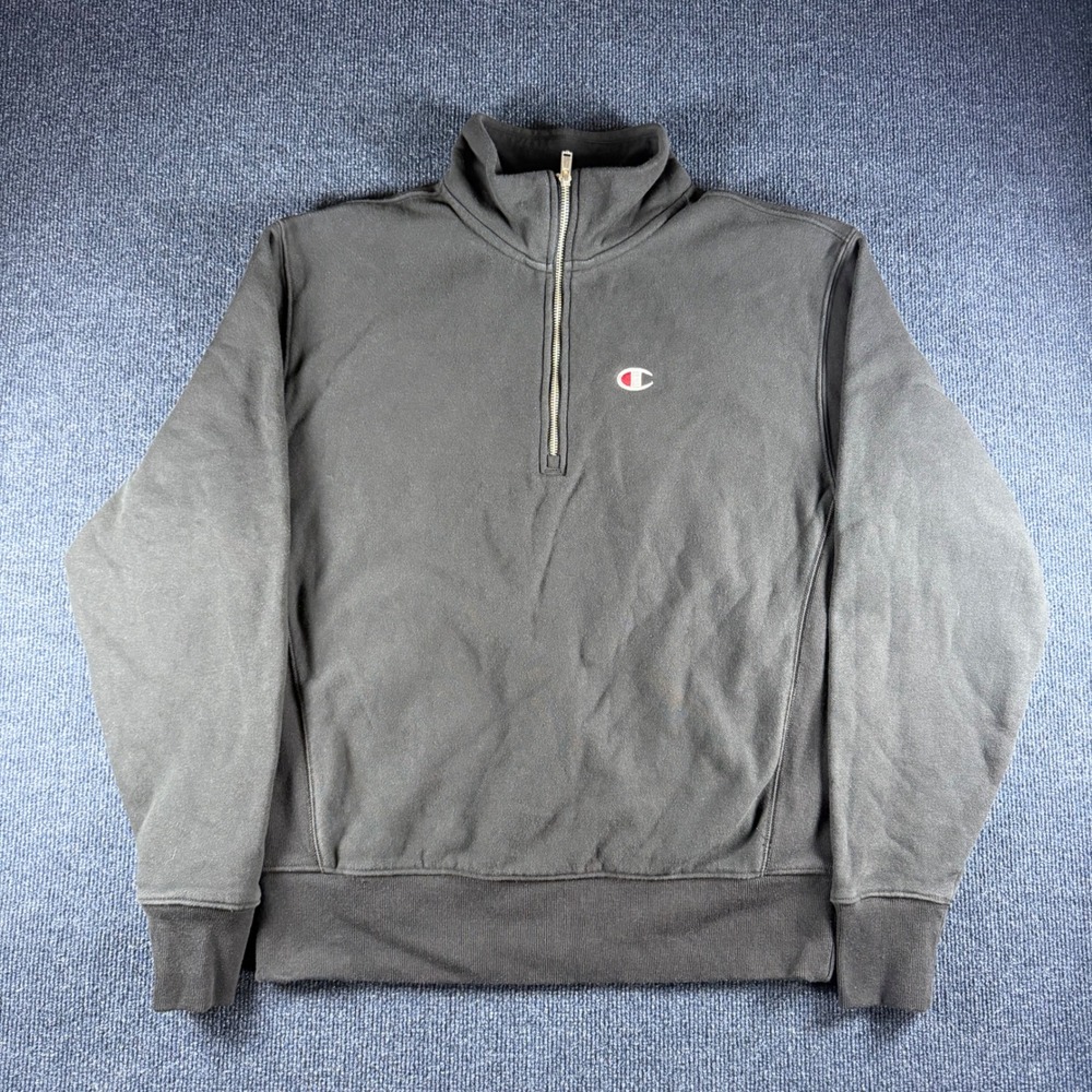 Champion Reverse Weave Quarter Zip Sweatshirt Mens M Pit22 Charcoal